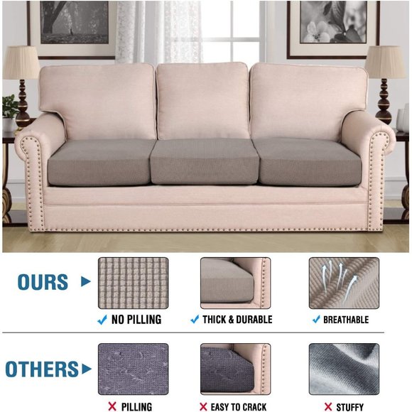 H.VERSAILTEX Super Stretch Individual Seat Cushion Covers --Large, Taupe - Picture 2 of 4